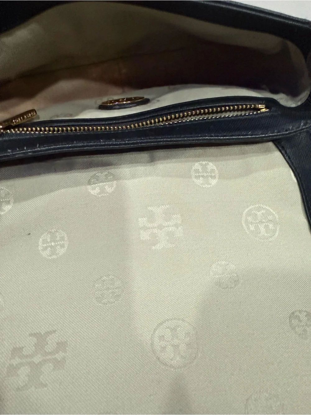Tory Burch Robinson Mini Black Leather Bag with gold chain & hardware.
